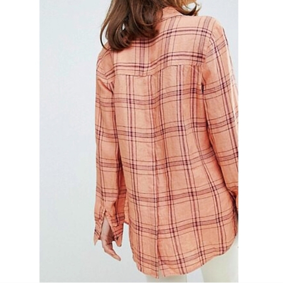 Free People Linen Plaid Button Down Shirt XSmall XS - Picture 7 of 10